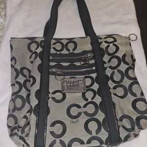 Coach Black and Tan Signature Tote Bag